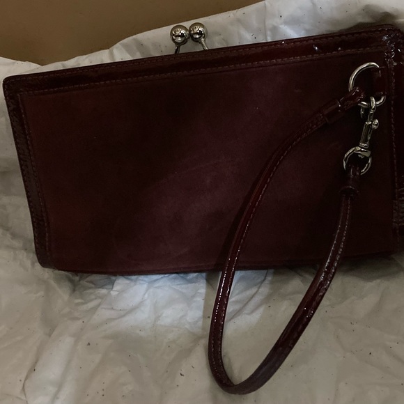 The Coach Suede Collection Burgundy Oxblood Wristlet - Picture 7 of 11